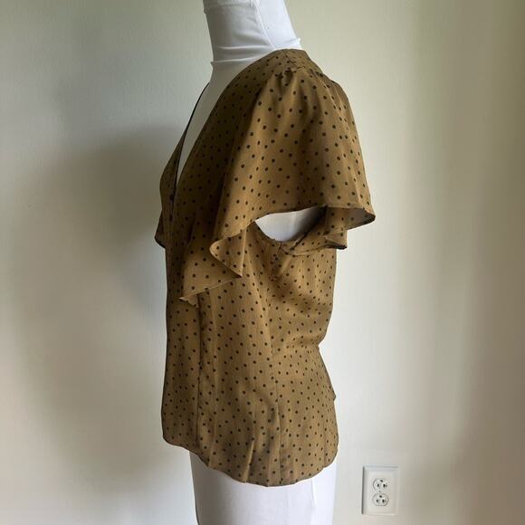 MADEWELL SILK CARMELINA POLKA DOT BUTTON UP FLUTTER SLEEVE BLOUSE SIZE 2 - Picture 4 of 7